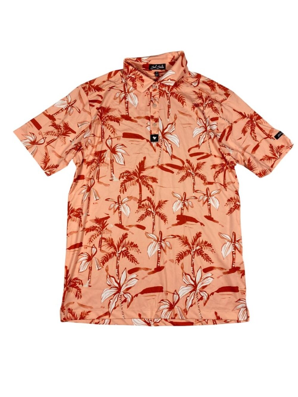 Bad Birdie Mens S Peach Palm Tree Print Polo Shirt Casual South Korea